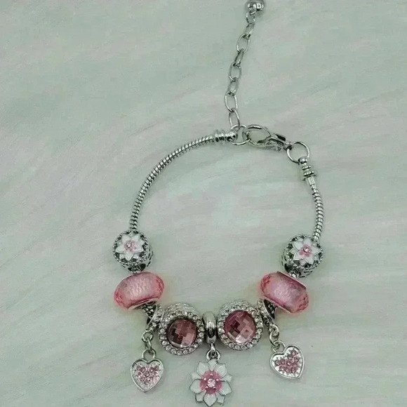 Pink Flower Pendant Charm Bracelet - Picture 5 of 5